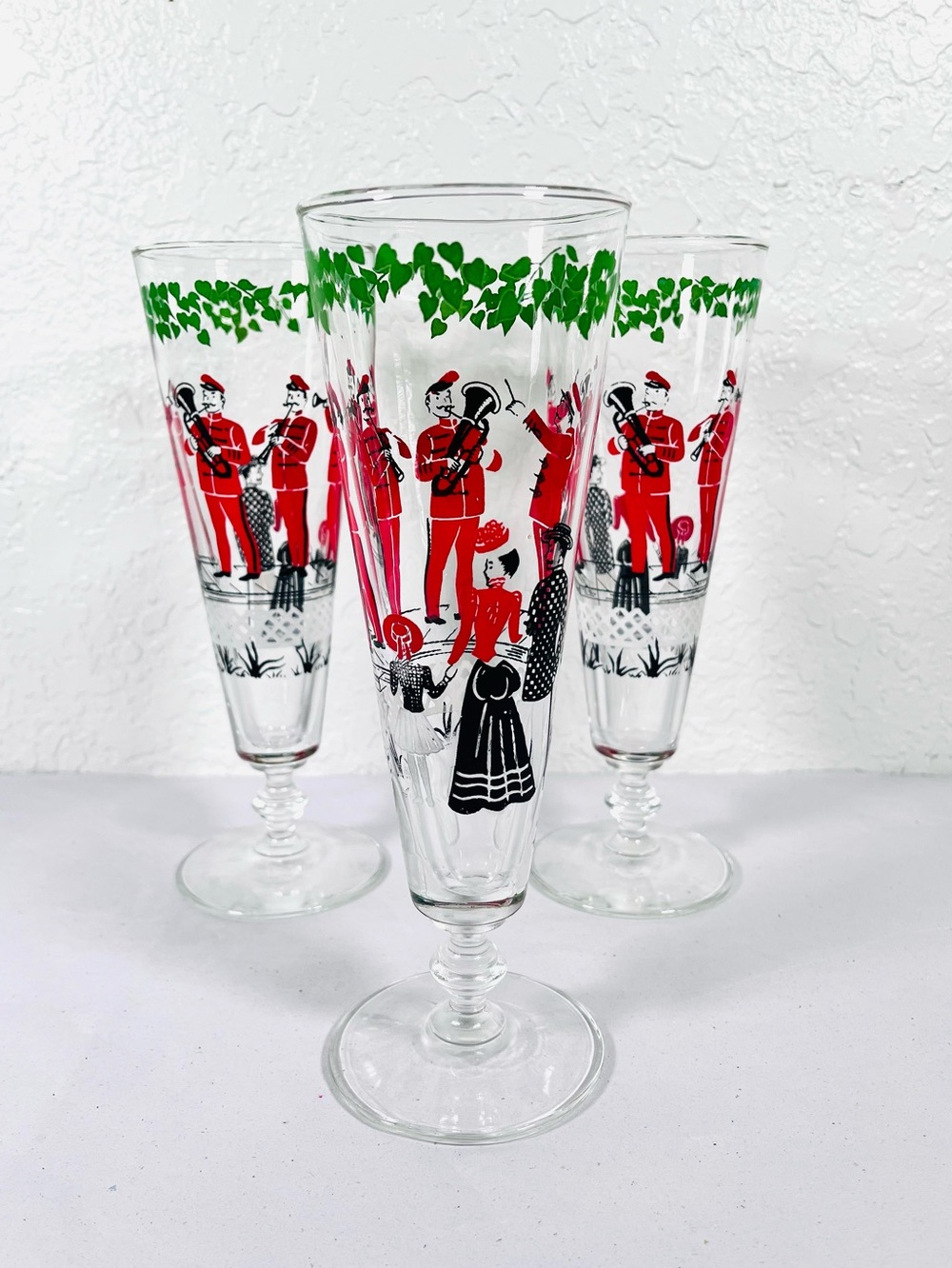 3 Vintage Libbey "Brass Band" Pilsner Glasses